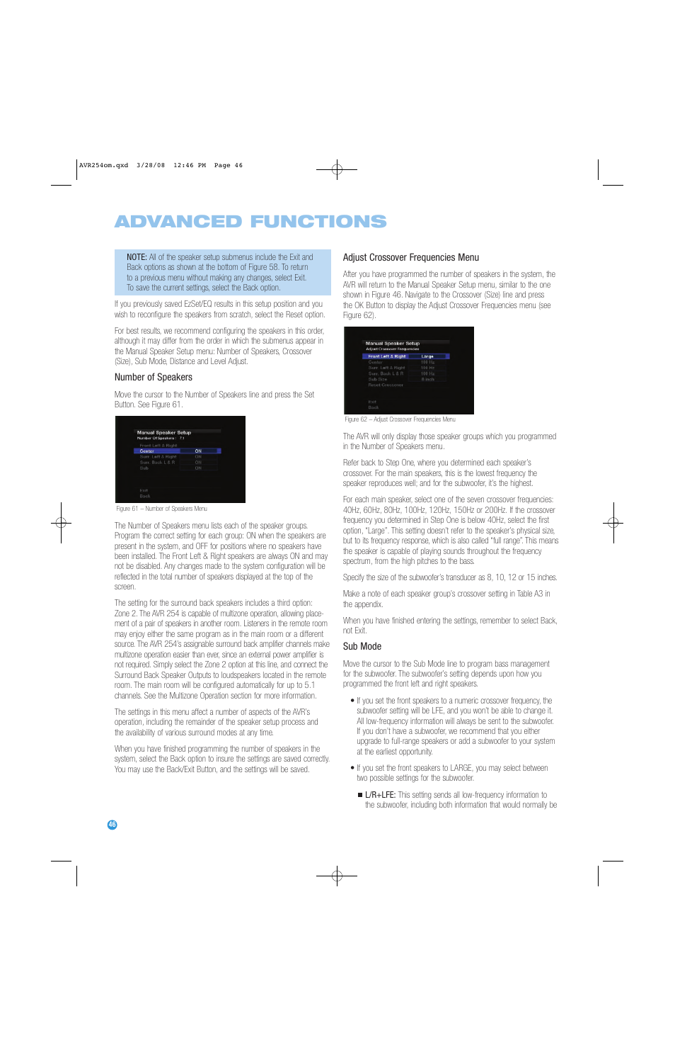 Advanced functions | Harman-Kardon AVR 254 User Manual | Page 46 / 76