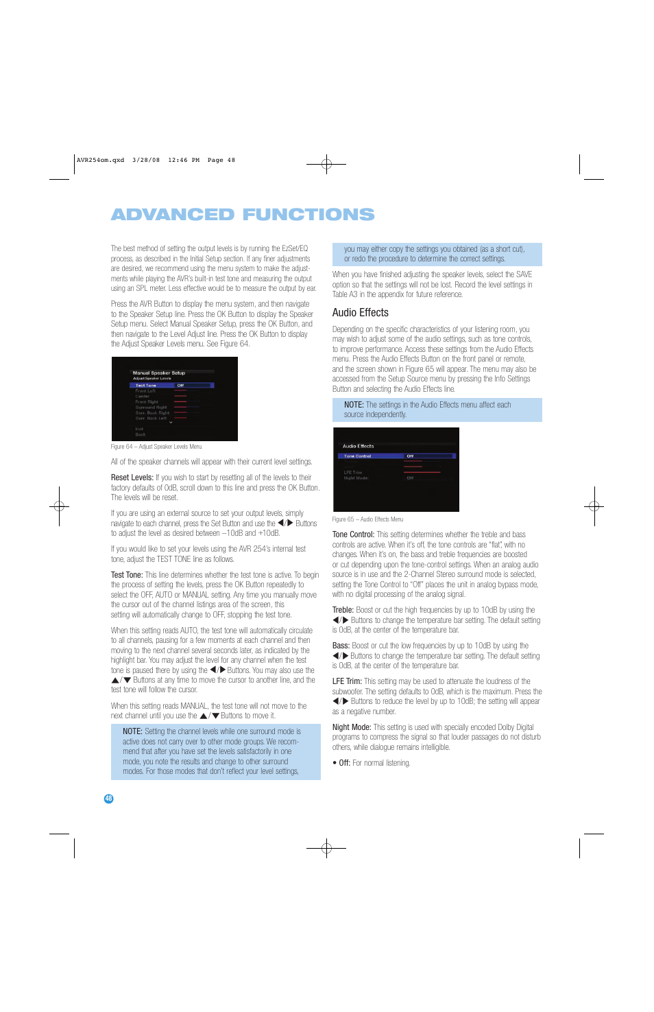 Advanced functions, Audio effects | Harman-Kardon AVR 254 User Manual | Page 48 / 76