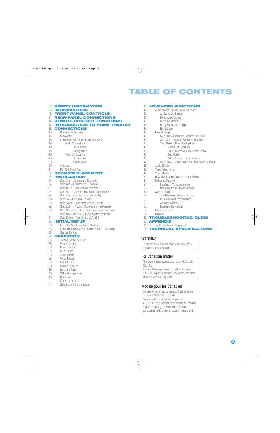 Harman-Kardon AVR 254 User Manual | Page 5 / 76
