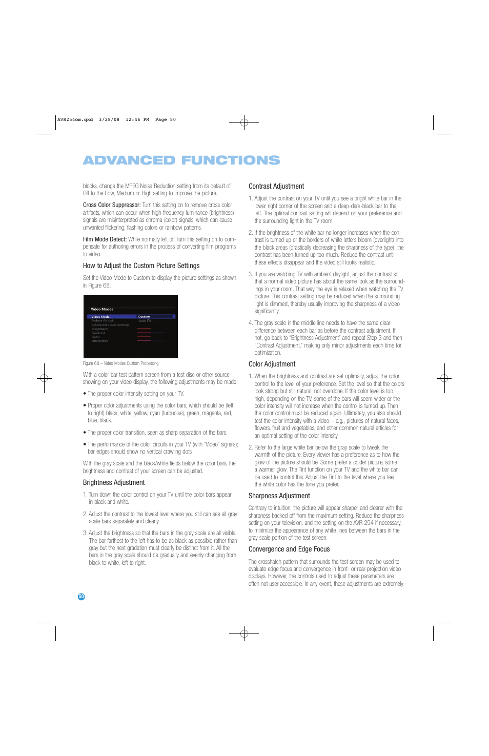 Advanced functions | Harman-Kardon AVR 254 User Manual | Page 50 / 76