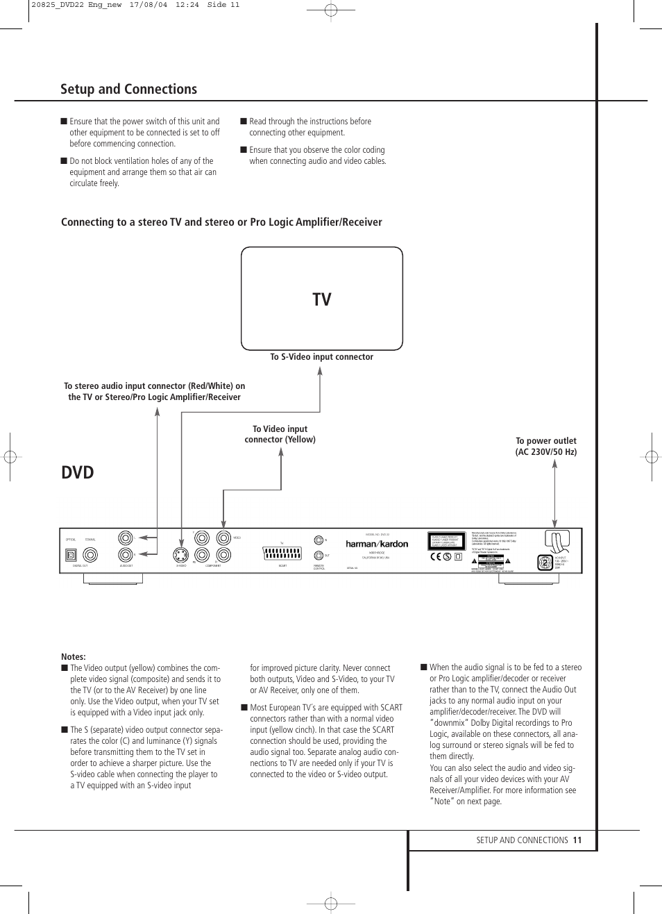 Setup and connections | Harman-Kardon DVD 22 User Manual | Page 11 / 24
