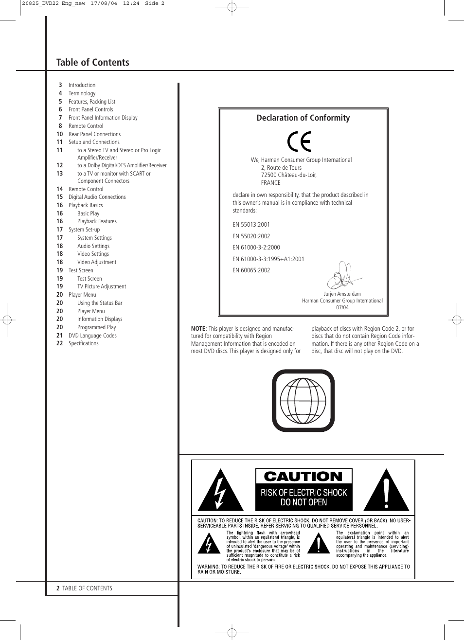 Harman-Kardon DVD 22 User Manual | Page 2 / 24