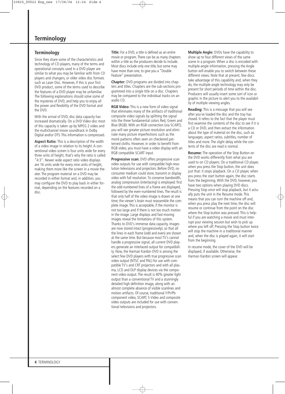 Terminology | Harman-Kardon DVD 22 User Manual | Page 4 / 24