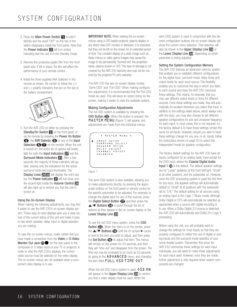 System configuration, 16 system configuration | Harman-Kardon AVR 230 User Manual | Page 16 / 52