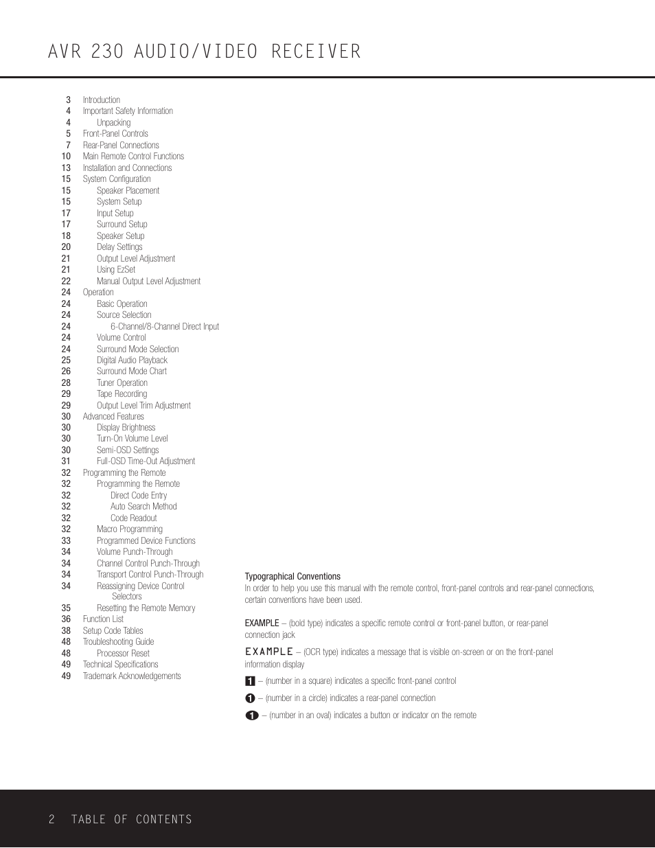 Avr 230 audio/video receiver | Harman-Kardon AVR 230 User Manual | Page 2 / 52