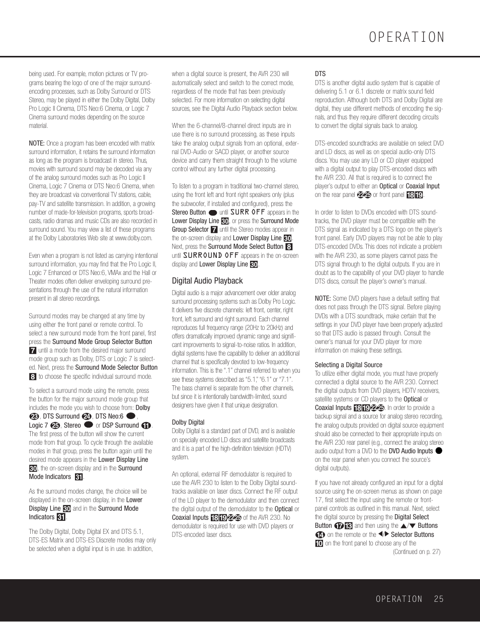 Operation | Harman-Kardon AVR 230 User Manual | Page 25 / 52