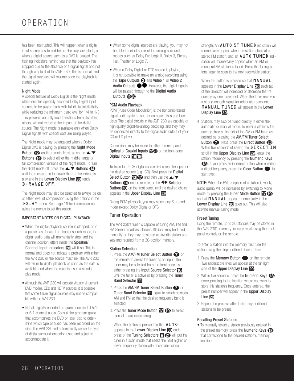 Operation | Harman-Kardon AVR 230 User Manual | Page 28 / 52