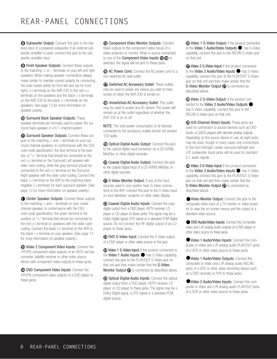 Rear-panel connections | Harman-Kardon AVR 230 User Manual | Page 8 / 52