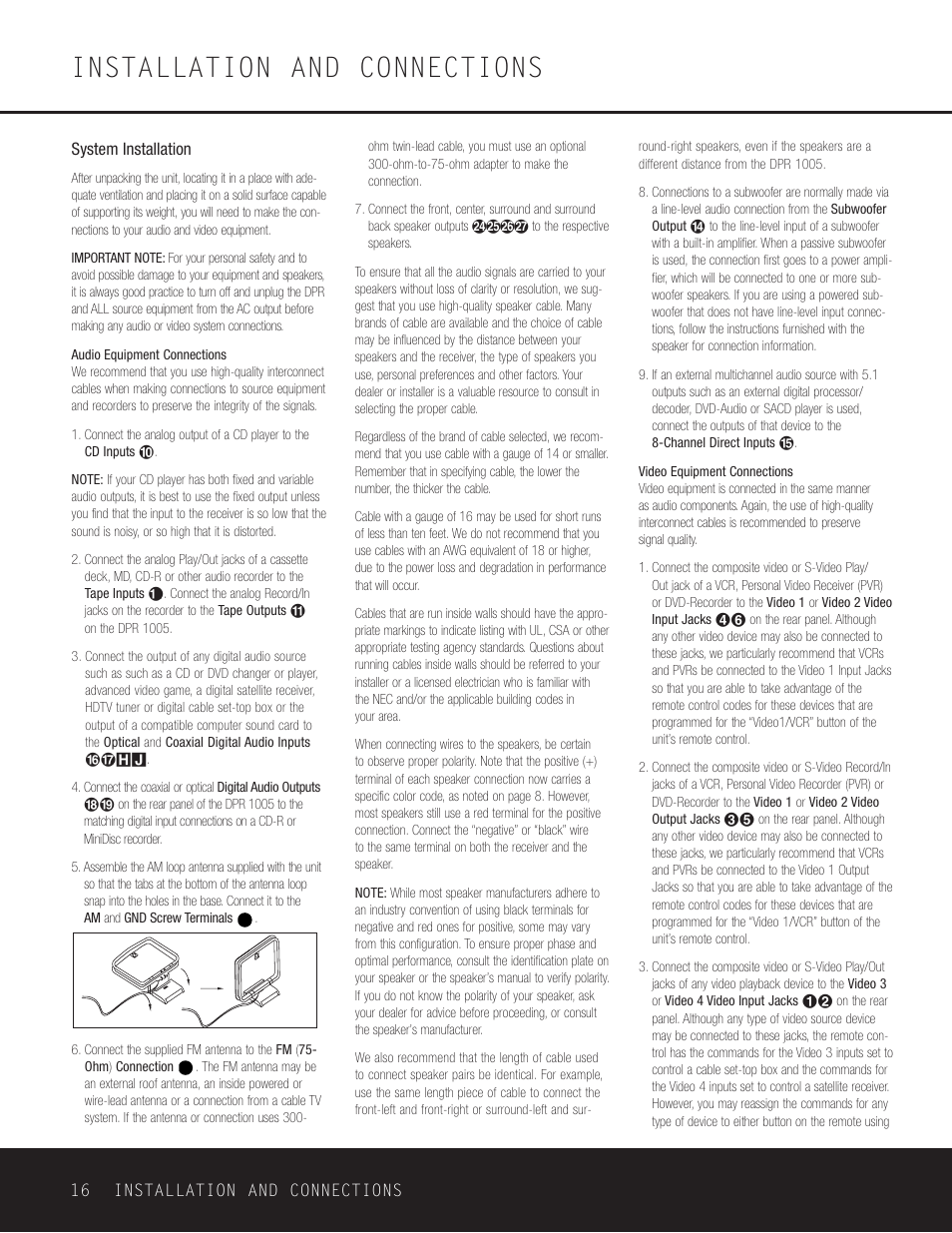Installation and connections | Harman-Kardon DPR 1005 User Manual | Page 16 / 52