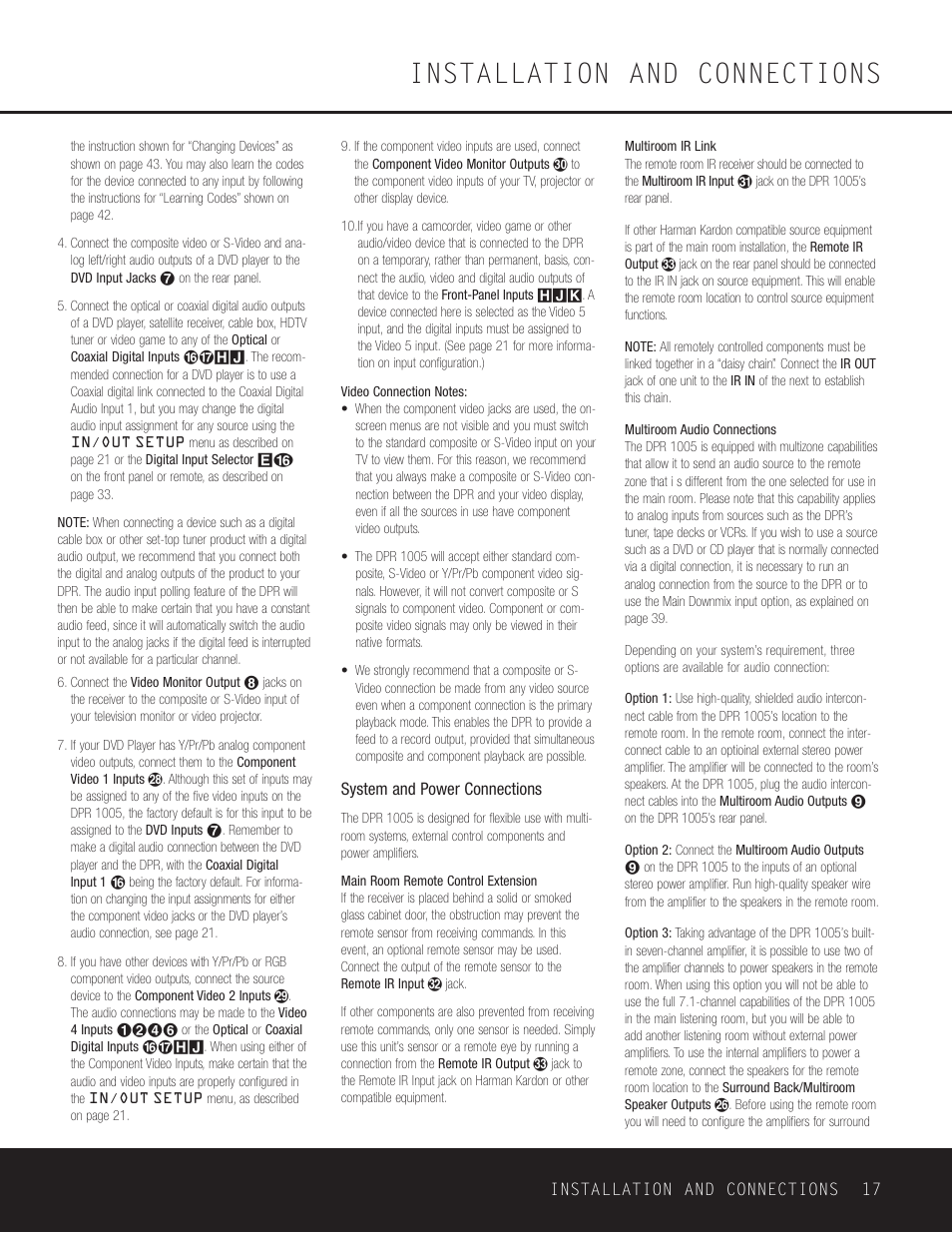 Installation and connections | Harman-Kardon DPR 1005 User Manual | Page 17 / 52