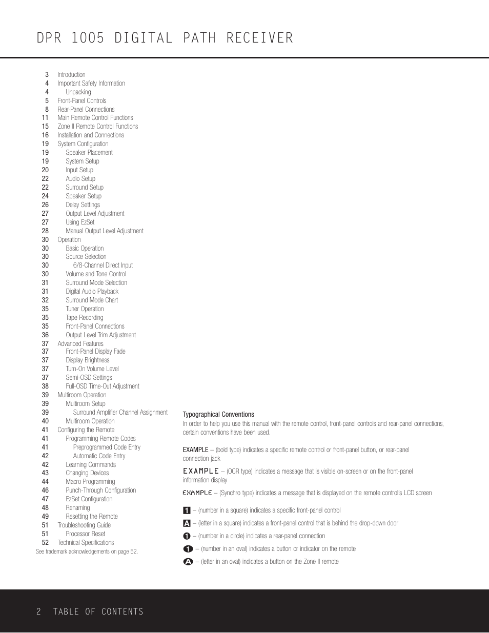 Dpr 1005 digital path receiver | Harman-Kardon DPR 1005 User Manual | Page 2 / 52