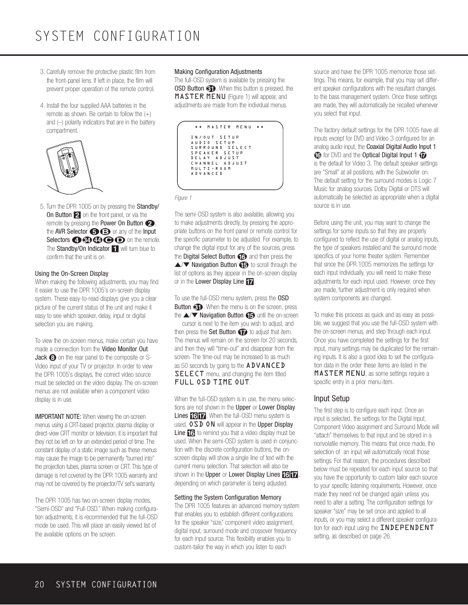 System configuration, 20 system configuration, Input setup | Harman-Kardon DPR 1005 User Manual | Page 20 / 52