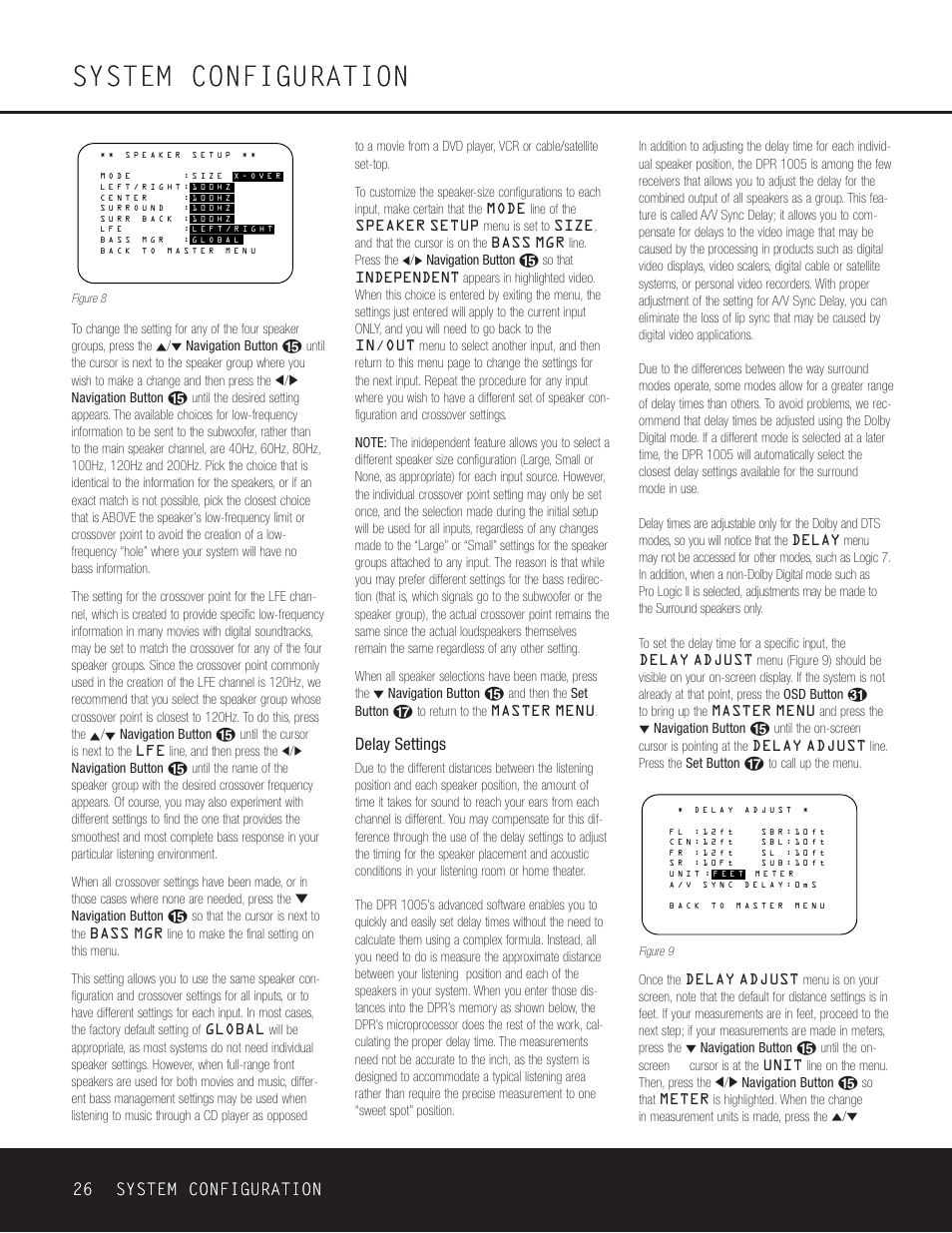System configuration, 26 system configuration 26 system configuration, Delay settings | Harman-Kardon DPR 1005 User Manual | Page 26 / 52