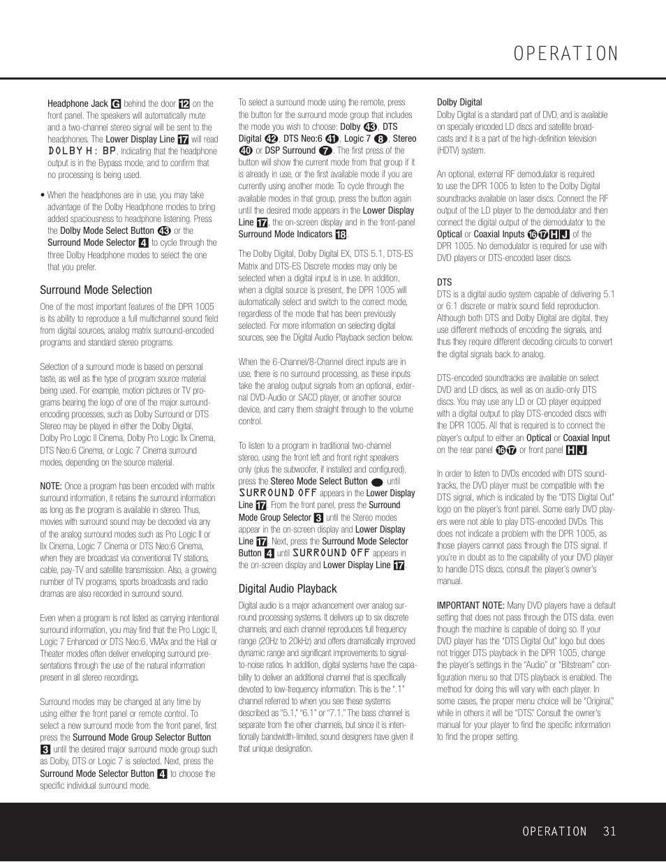 Operation | Harman-Kardon DPR 1005 User Manual | Page 31 / 52