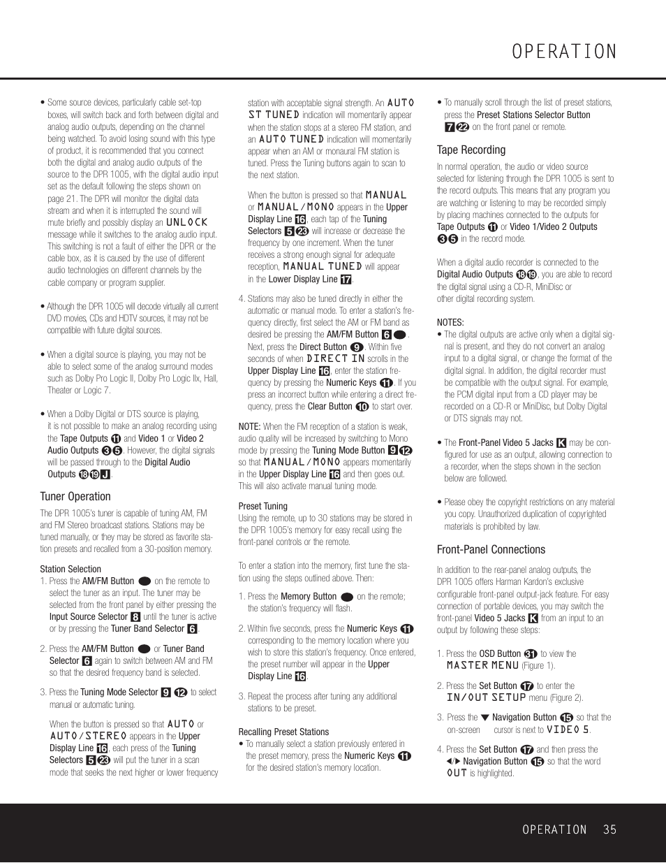 Operation | Harman-Kardon DPR 1005 User Manual | Page 35 / 52