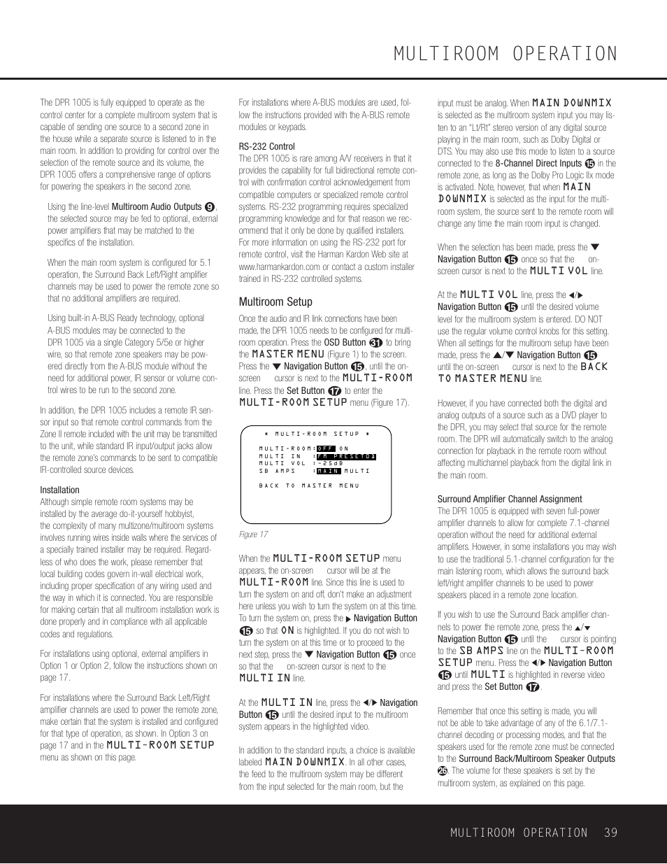 Multiroom operation, Multiroom operation 39, Multiroom setup | Harman-Kardon DPR 1005 User Manual | Page 39 / 52