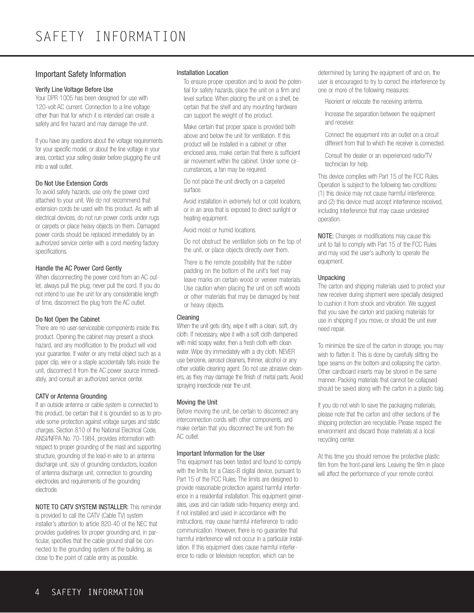 Safety information | Harman-Kardon DPR 1005 User Manual | Page 4 / 52