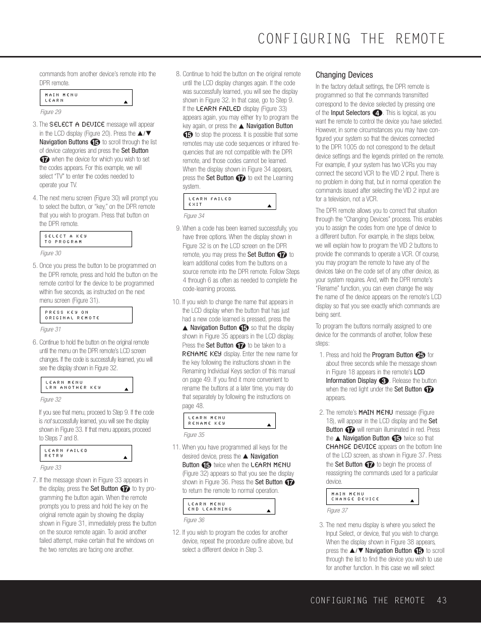 Configuring the remote, Configuring the remote 43, Changing devices | Harman-Kardon DPR 1005 User Manual | Page 43 / 52