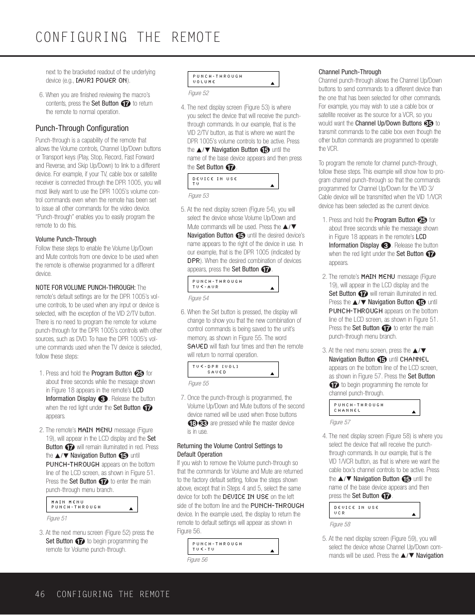Configuring the remote, Punch-through configuration, 46 configuring the remote | Harman-Kardon DPR 1005 User Manual | Page 46 / 52