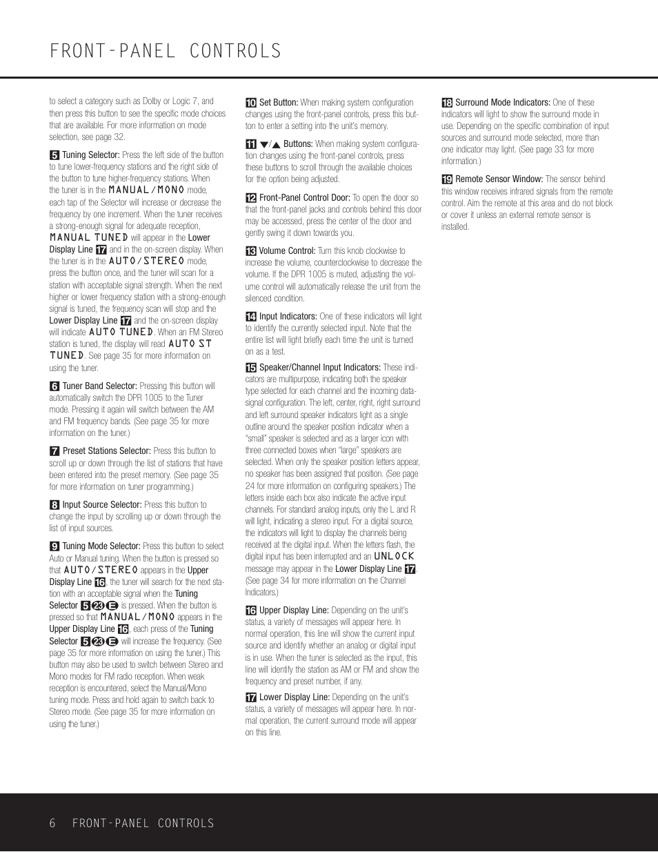 Front-panel controls | Harman-Kardon DPR 1005 User Manual | Page 6 / 52