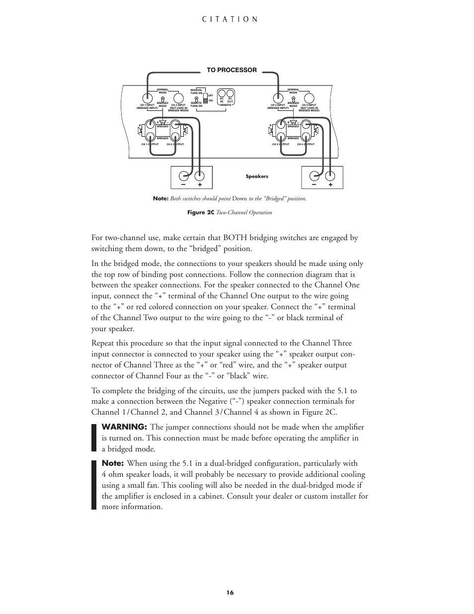 Warning, Two-channel operation | Harman-Kardon CITATION 5.1 User Manual | Page 16 / 24