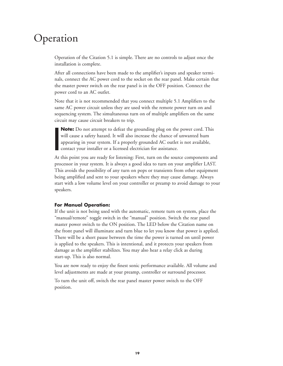Operation | Harman-Kardon CITATION 5.1 User Manual | Page 19 / 24