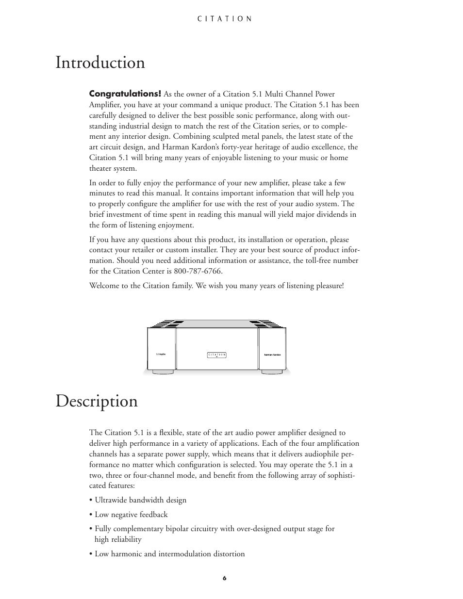 Introduction, Description | Harman-Kardon CITATION 5.1 User Manual | Page 6 / 24