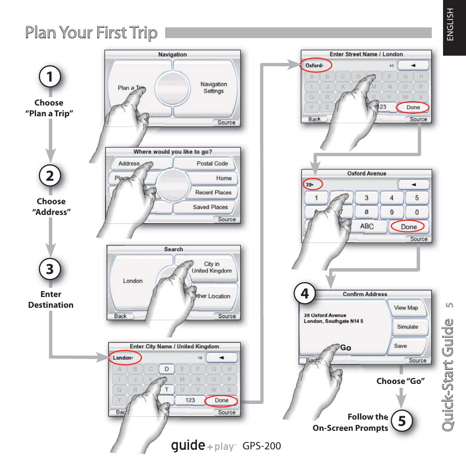 Plan your first trip, Quick -star t guide | Harman-Kardon GPS-200GSEC User Manual | Page 5 / 12