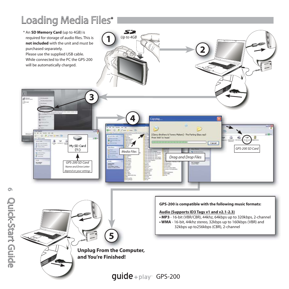 Loading media files, Qu ic k- s ta rt g u id e quick -star t guide | Harman-Kardon GPS-200GSEC User Manual | Page 6 / 12