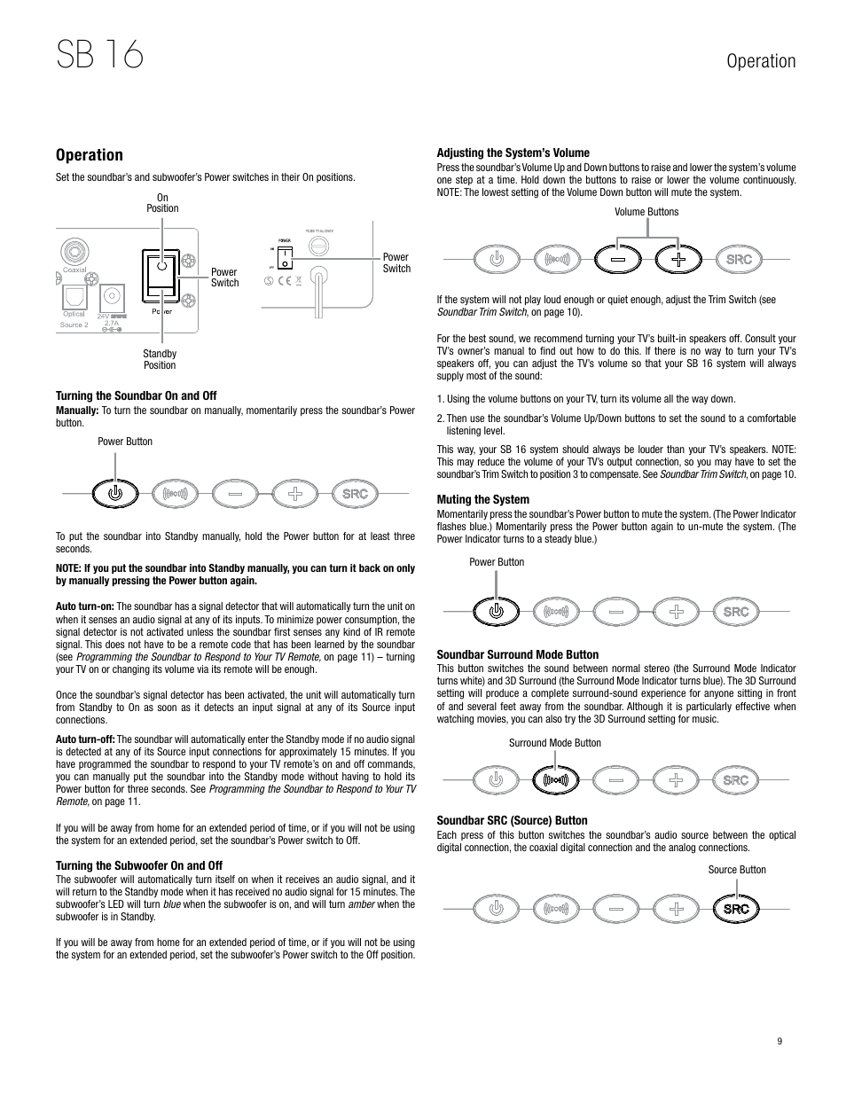 Sb 16, Operation | Harman-Kardon SB 16 User Manual | Page 9 / 14