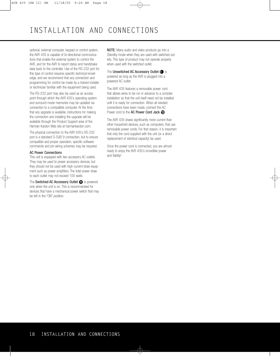 Installation and connections | Harman-Kardon AVR 435 User Manual | Page 18 / 60