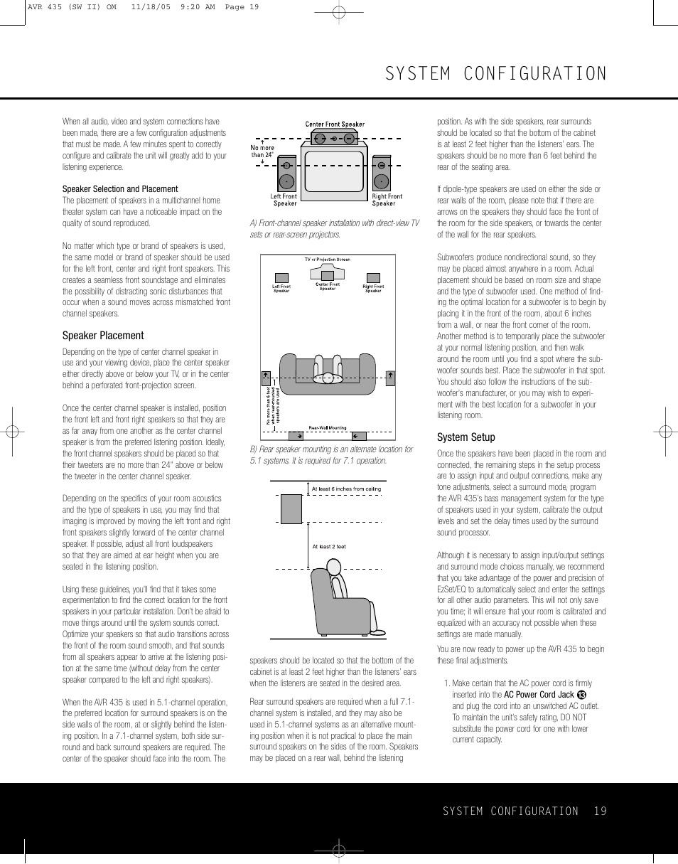 System configuration | Harman-Kardon AVR 435 User Manual | Page 19 / 60