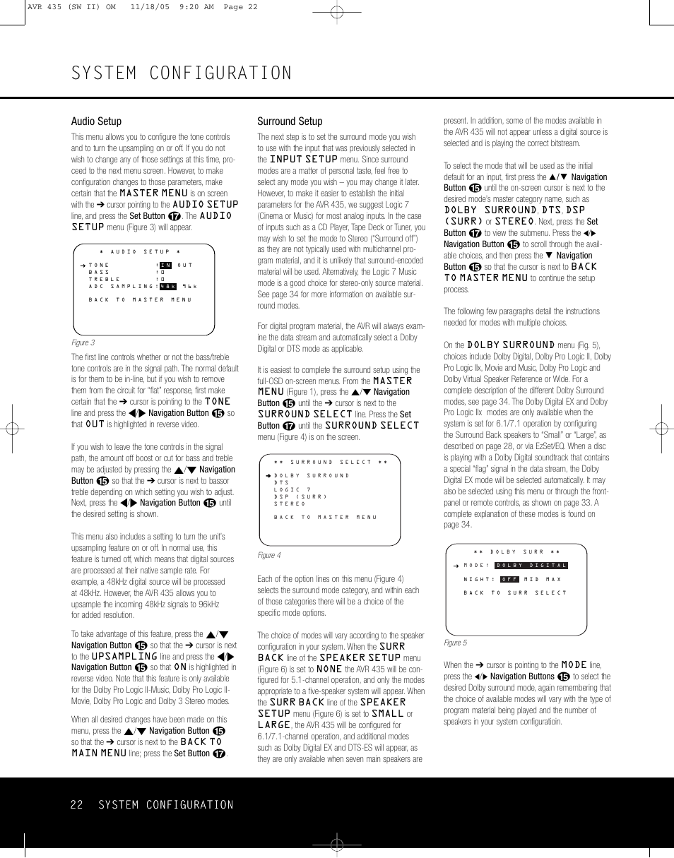 System configuration, Surround setup | Harman-Kardon AVR 435 User Manual | Page 22 / 60