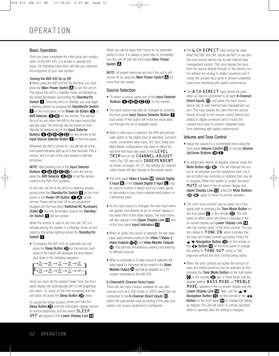 Operation | Harman-Kardon AVR 435 User Manual | Page 32 / 60