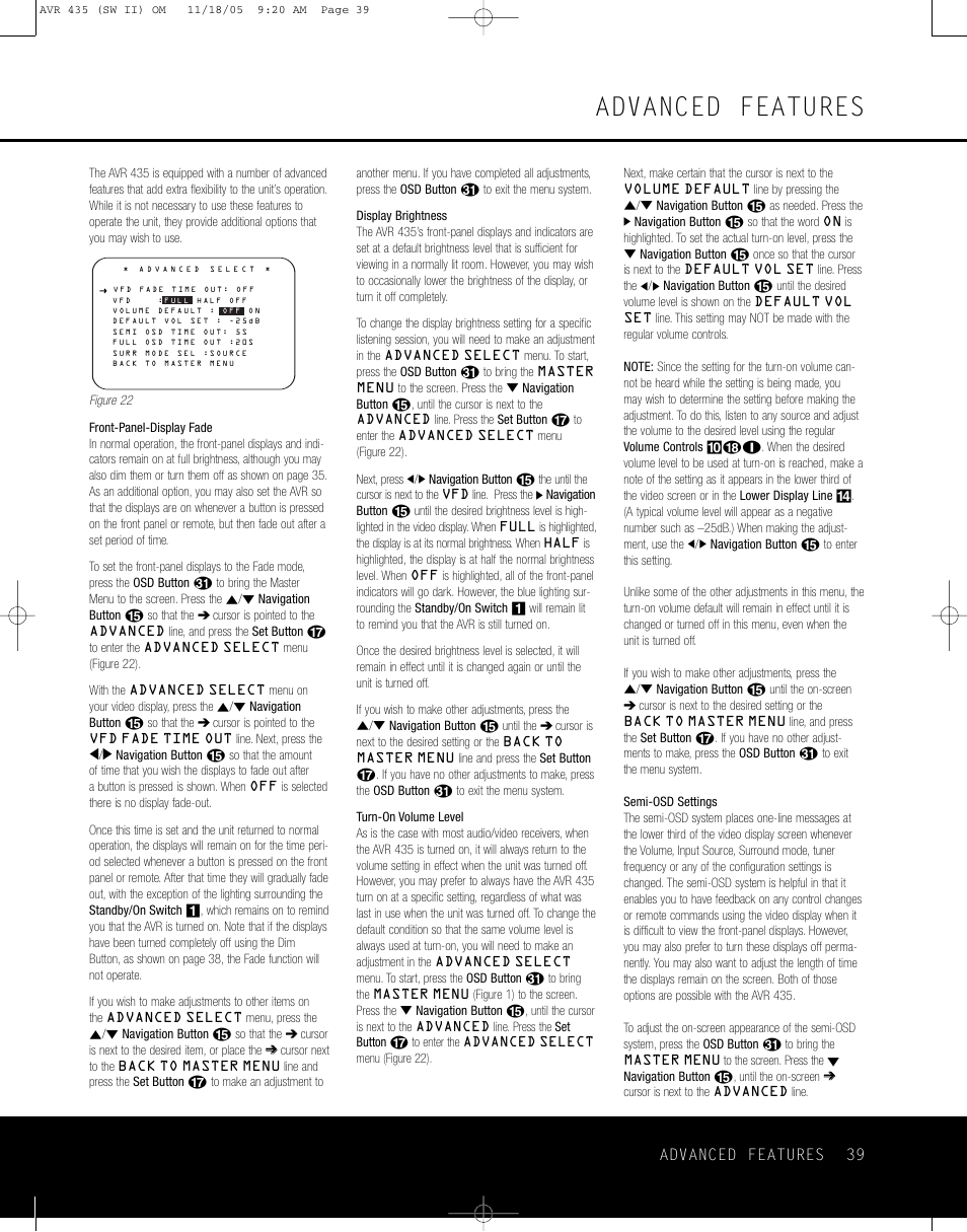 Advanced features | Harman-Kardon AVR 435 User Manual | Page 39 / 60
