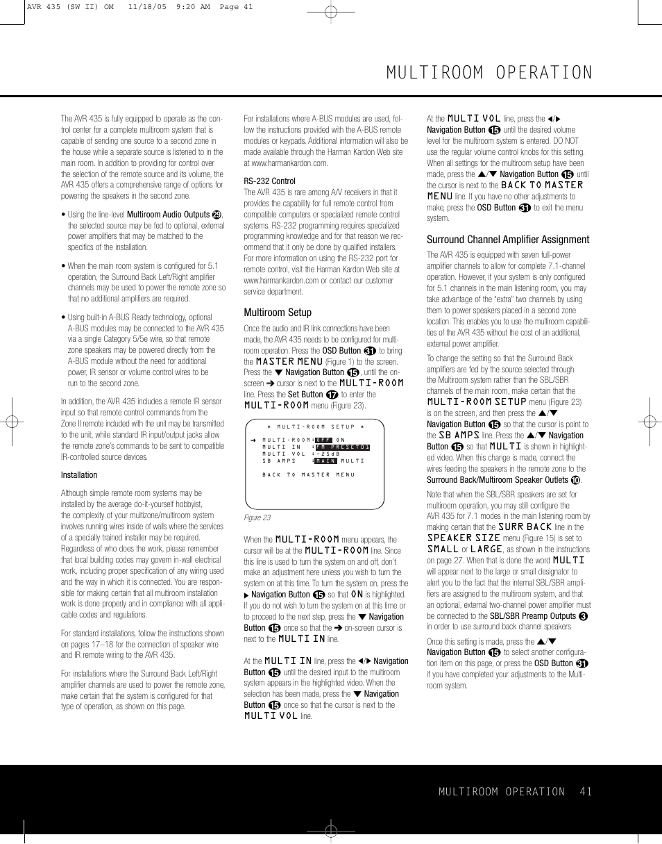 Multiroom operation | Harman-Kardon AVR 435 User Manual | Page 41 / 60