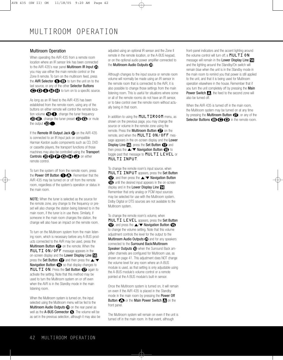 Multiroom operation | Harman-Kardon AVR 435 User Manual | Page 42 / 60