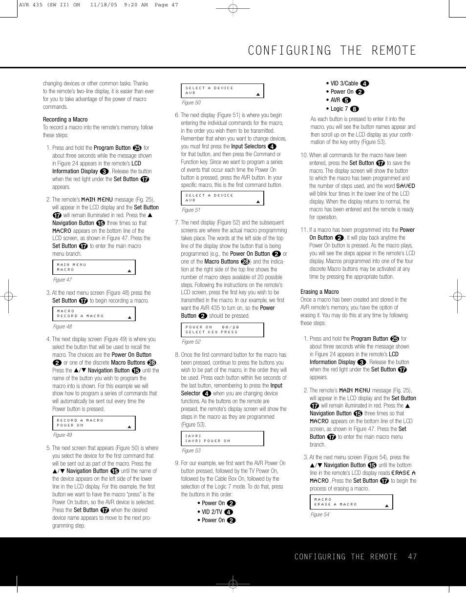 Configuring the remote | Harman-Kardon AVR 435 User Manual | Page 47 / 60