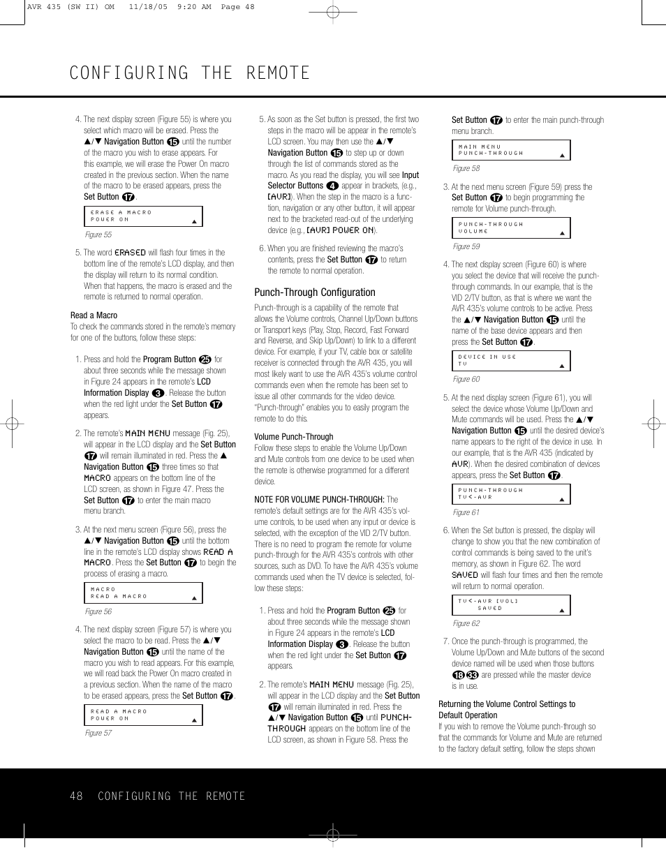 Configuring the remote | Harman-Kardon AVR 435 User Manual | Page 48 / 60
