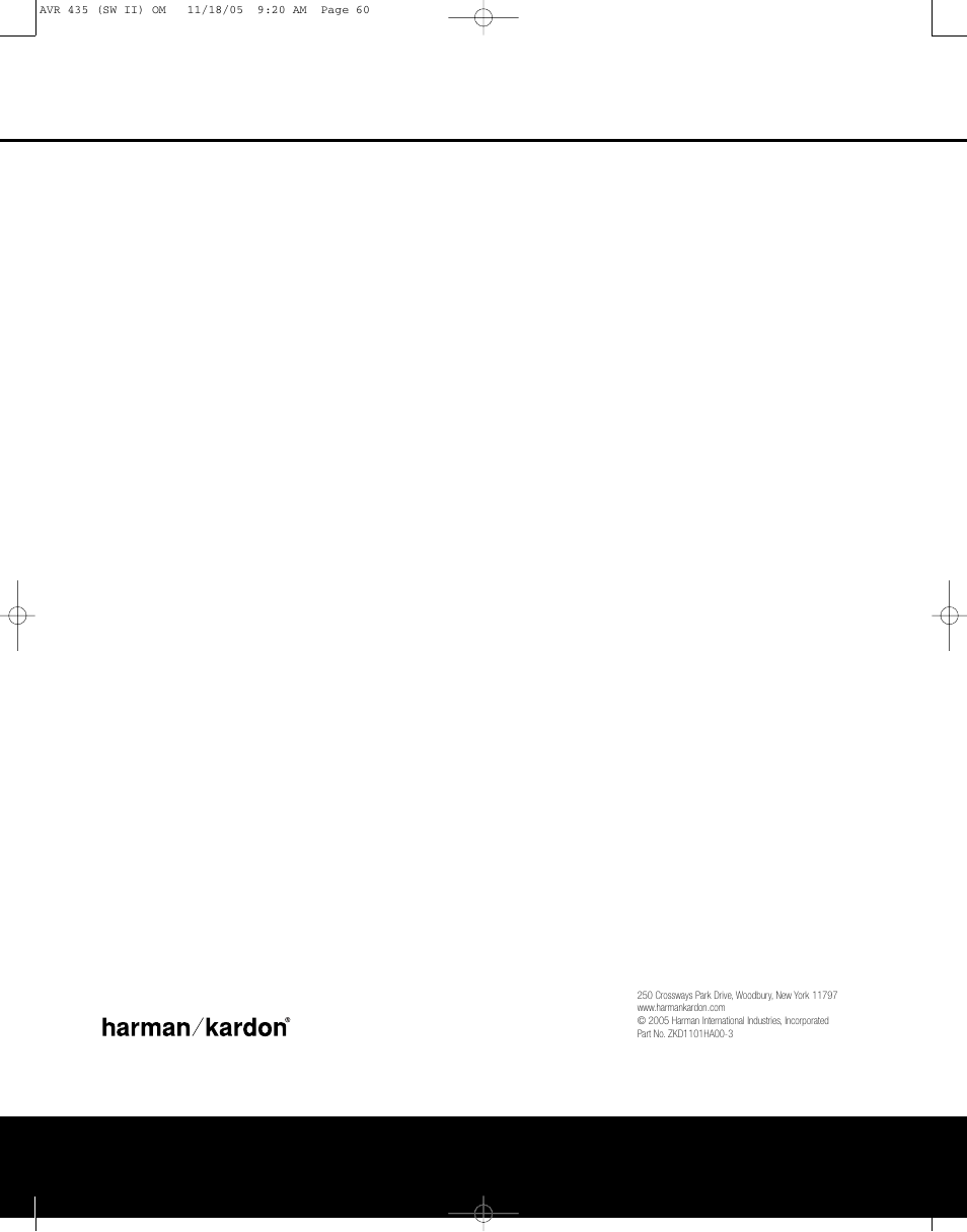Harman-Kardon AVR 435 User Manual | Page 60 / 60
