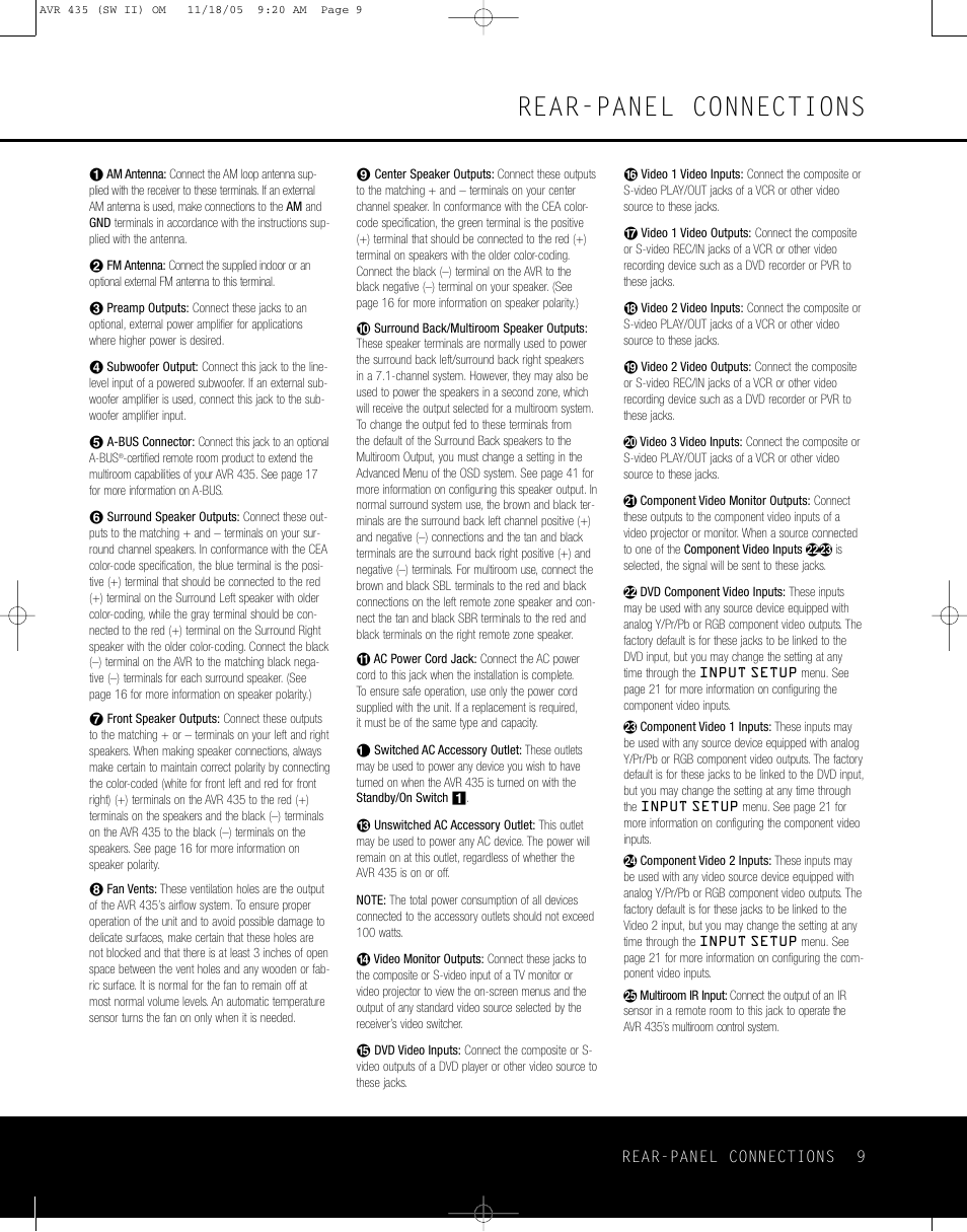 Rear-panel connections | Harman-Kardon AVR 435 User Manual | Page 9 / 60