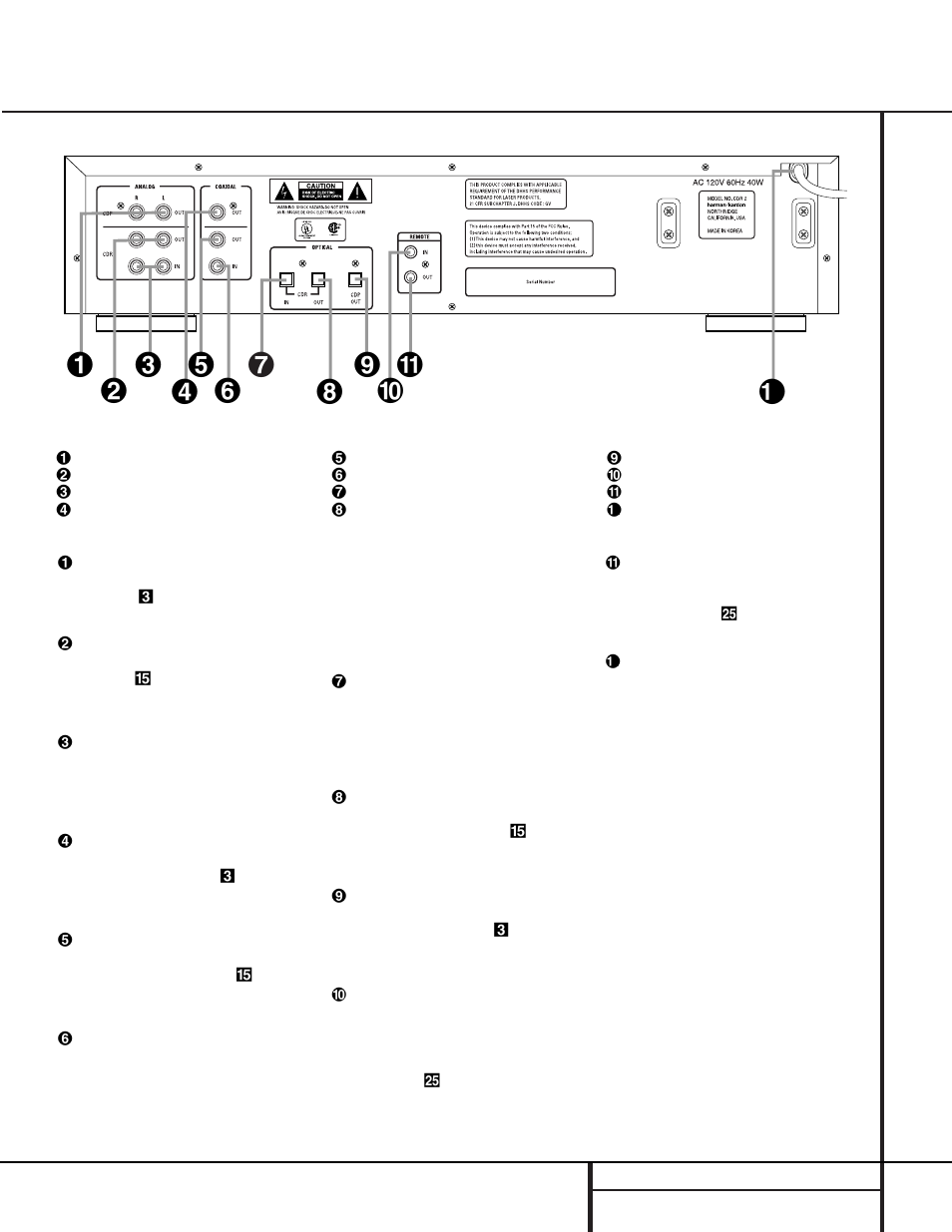 Rear-panel connections | Harman-Kardon CDR 2 User Manual | Page 9 / 24