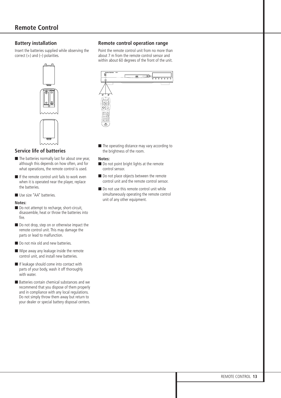 Remote control | Harman-Kardon DVD 21 User Manual | Page 13 / 34