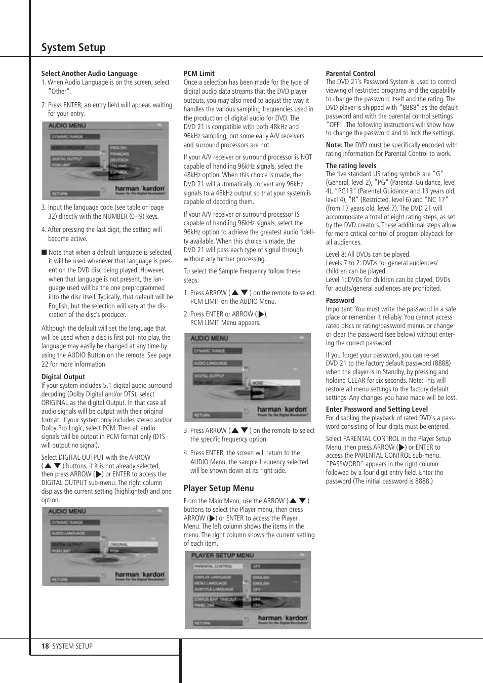 System setup | Harman-Kardon DVD 21 User Manual | Page 18 / 34