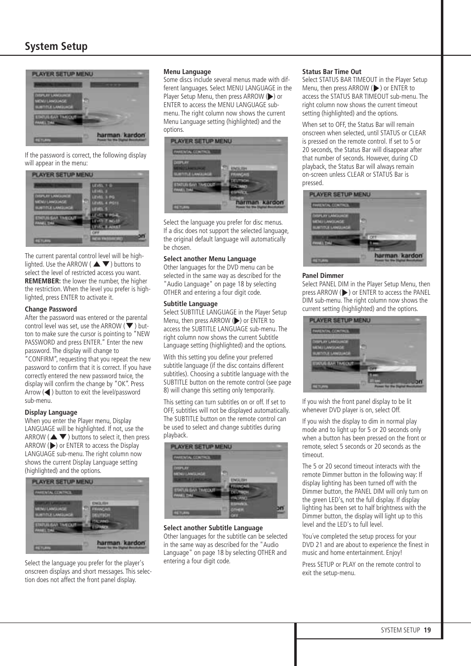 System setup | Harman-Kardon DVD 21 User Manual | Page 19 / 34