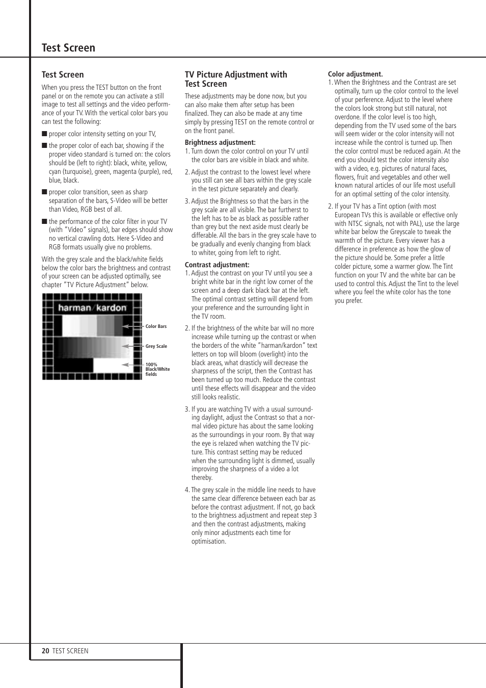 Test screen | Harman-Kardon DVD 21 User Manual | Page 20 / 34