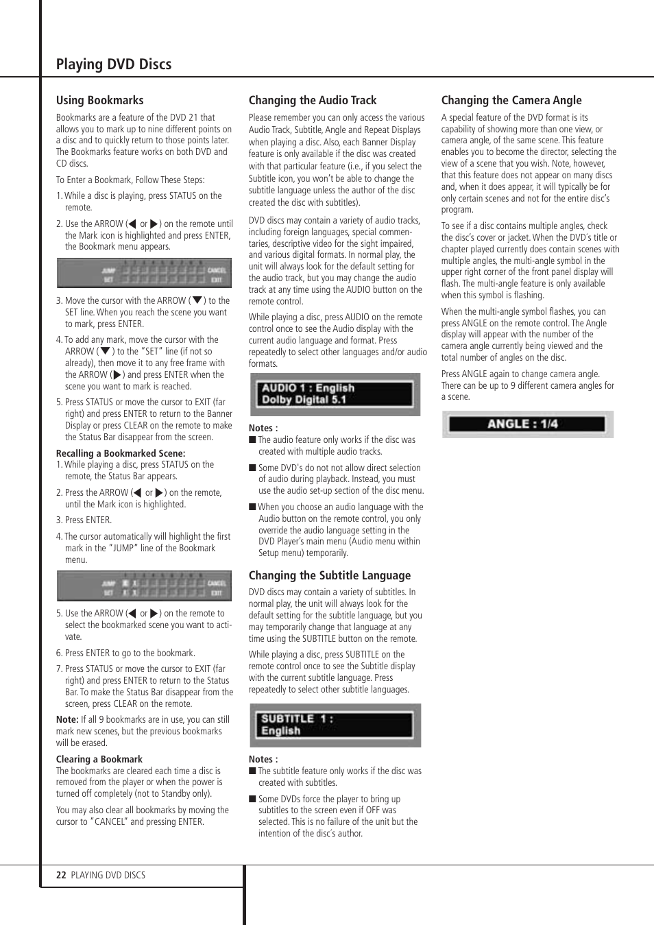 Playing dvd discs | Harman-Kardon DVD 21 User Manual | Page 22 / 34