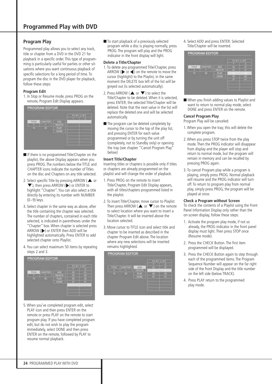 Programmed play with dvd | Harman-Kardon DVD 21 User Manual | Page 24 / 34