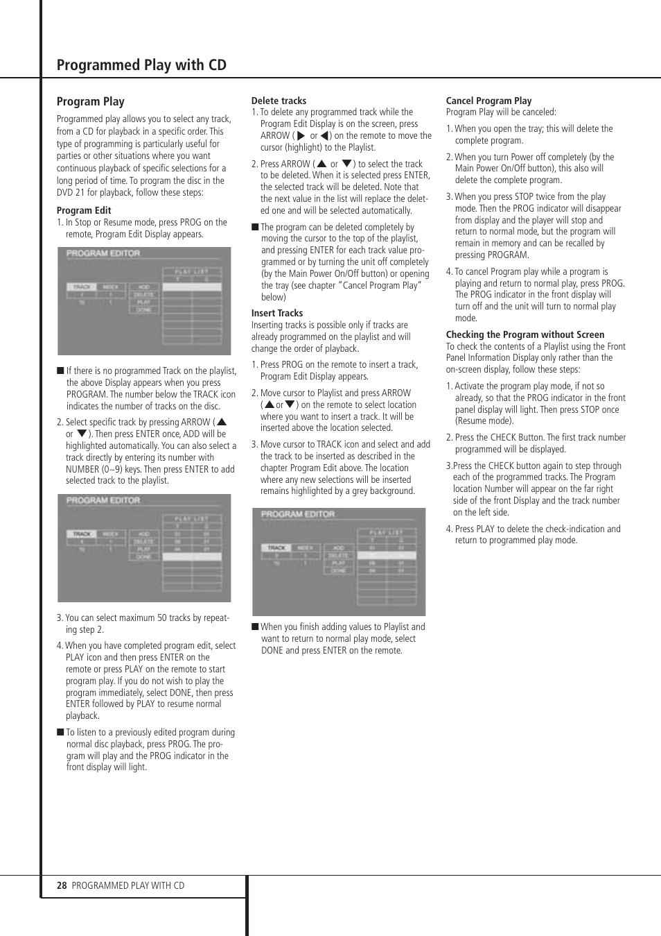 Programmed play with cd | Harman-Kardon DVD 21 User Manual | Page 28 / 34