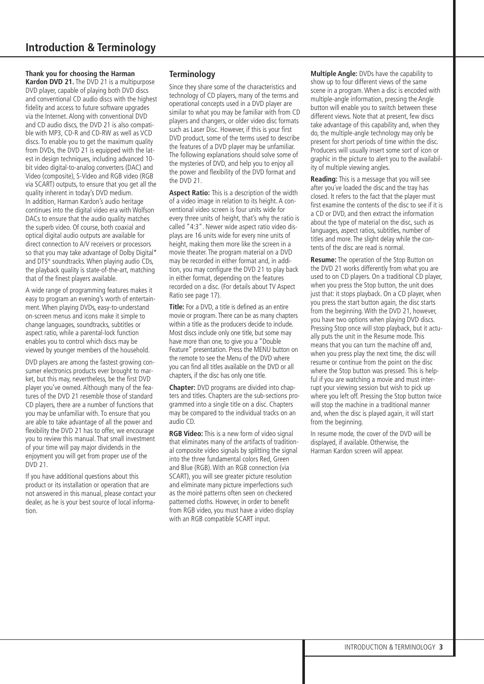 Introduction & terminology | Harman-Kardon DVD 21 User Manual | Page 3 / 34